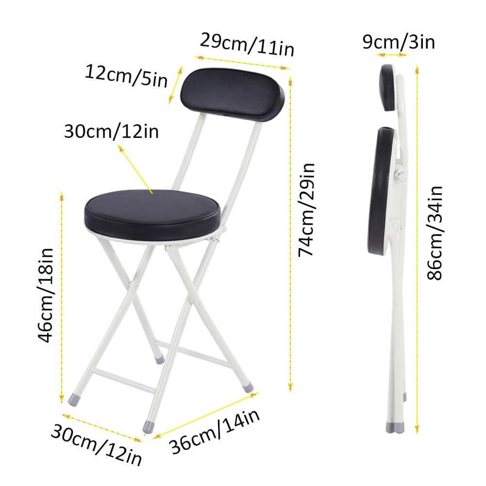Portable Folding Stool with Back Support, Footrest, Padded Seat, Black P507905