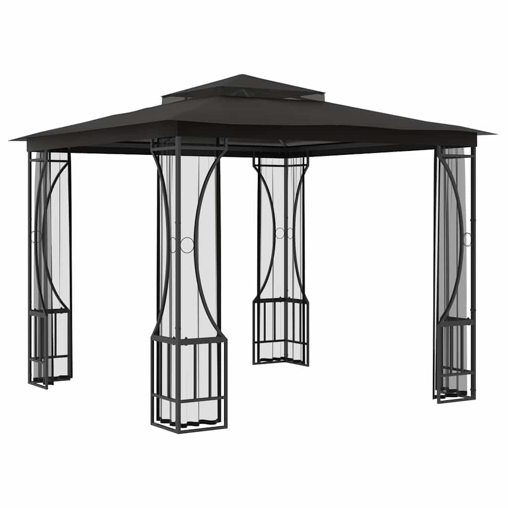 Steel Frame Gazebo with Nets, 9.8x9.8x8.7 ft Anthracite B31664