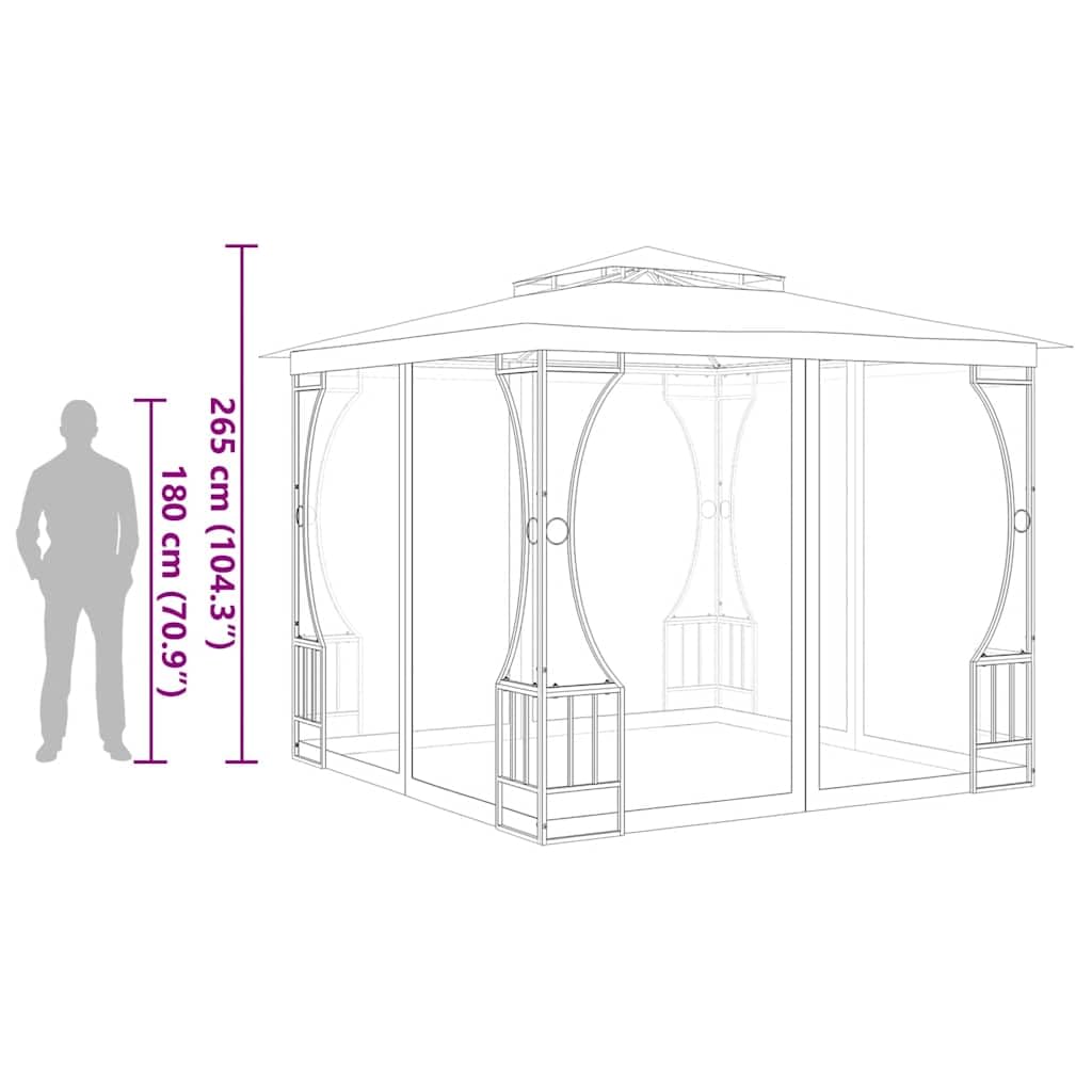 Steel Frame Gazebo with Nets, 9.8x9.8x8.7 ft Anthracite B31664