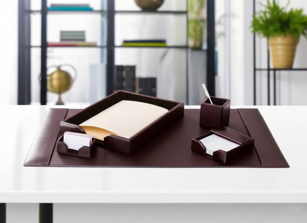 Dark Brown Bonded Leather 5-Piece Desk Set K1741