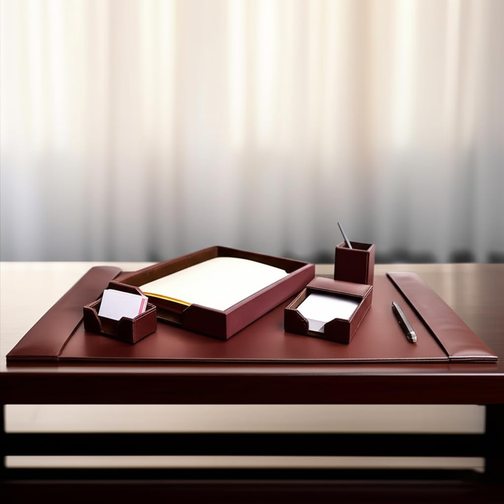 Dark Brown Bonded Leather 5-Piece Desk Set K1741