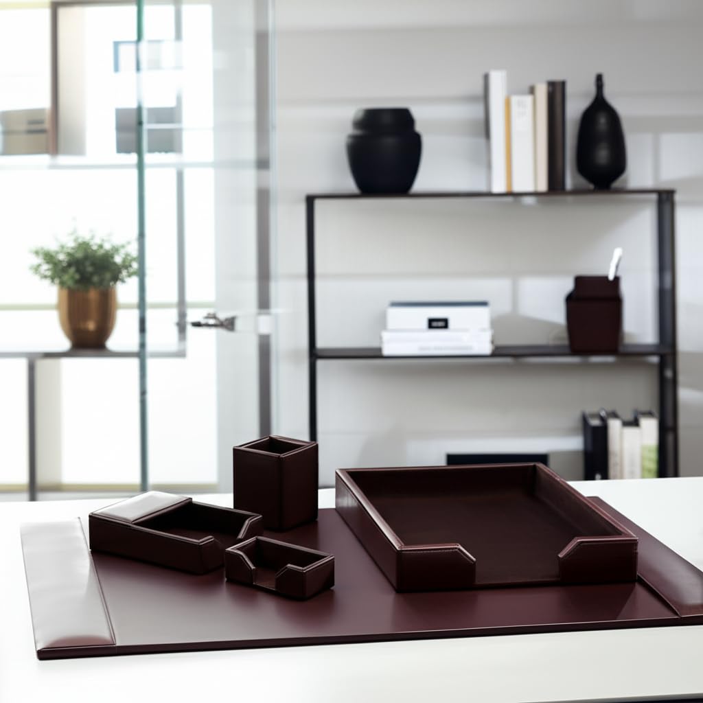 Dark Brown Bonded Leather 5-Piece Desk Set K1741