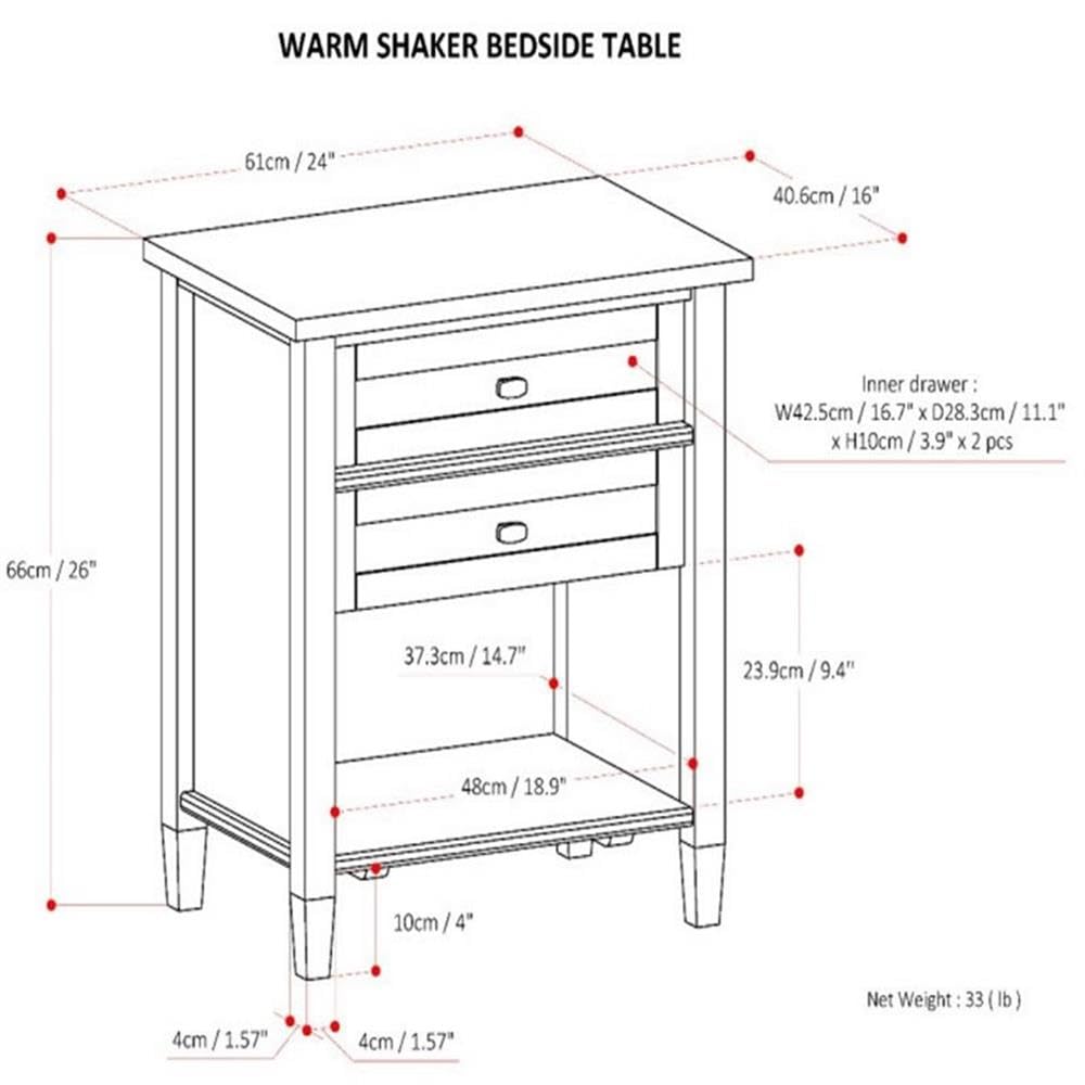 2-Piece Wood 24" Bedside Nightstand Table Set J50484