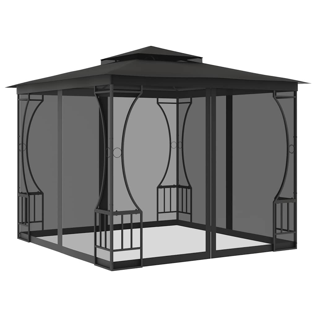 Steel Frame Gazebo with Nets, 9.8x9.8x8.7 ft Anthracite B31664