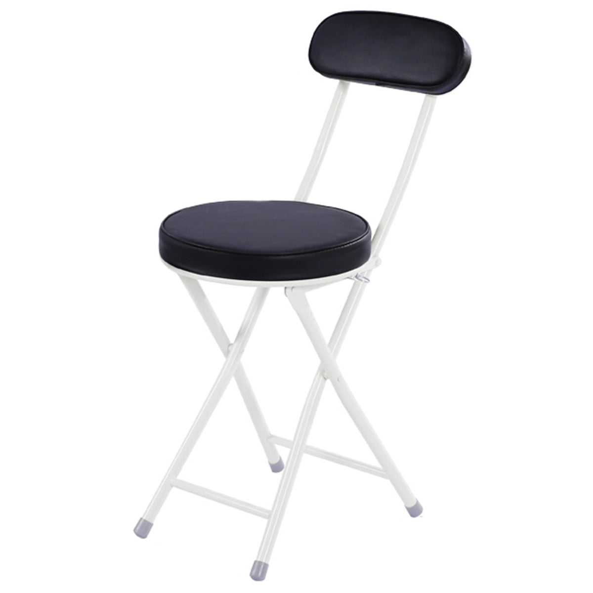 Portable Folding Stool with Back Support, Footrest, Padded Seat, Black P507905