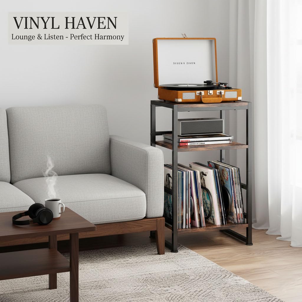 3-Tier Record Player Stand with Storage J203