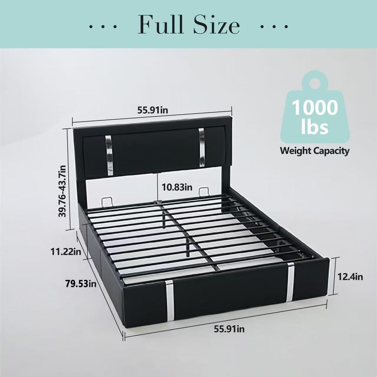 Black Faux Leather Upholstered Full Size Bed Frame with LED Headboard and USB Ports O900884