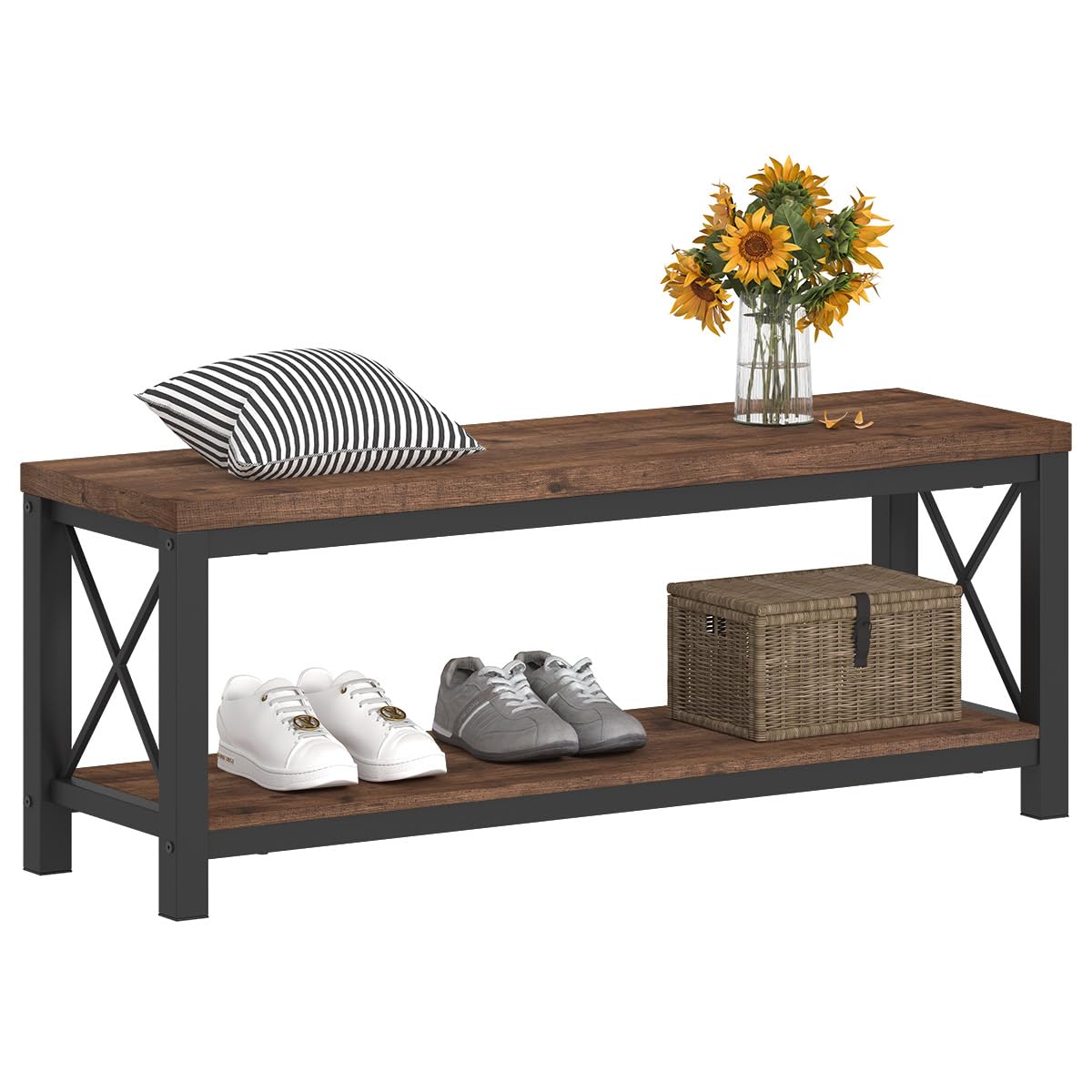 2 Tier Wood Metal Storage Bench T768