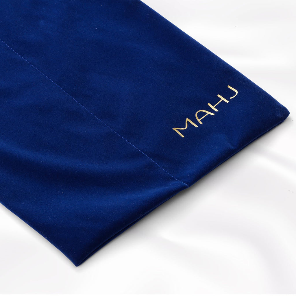 Blue Velvet Drawstring Storage Bag with 2 Compartments D526695