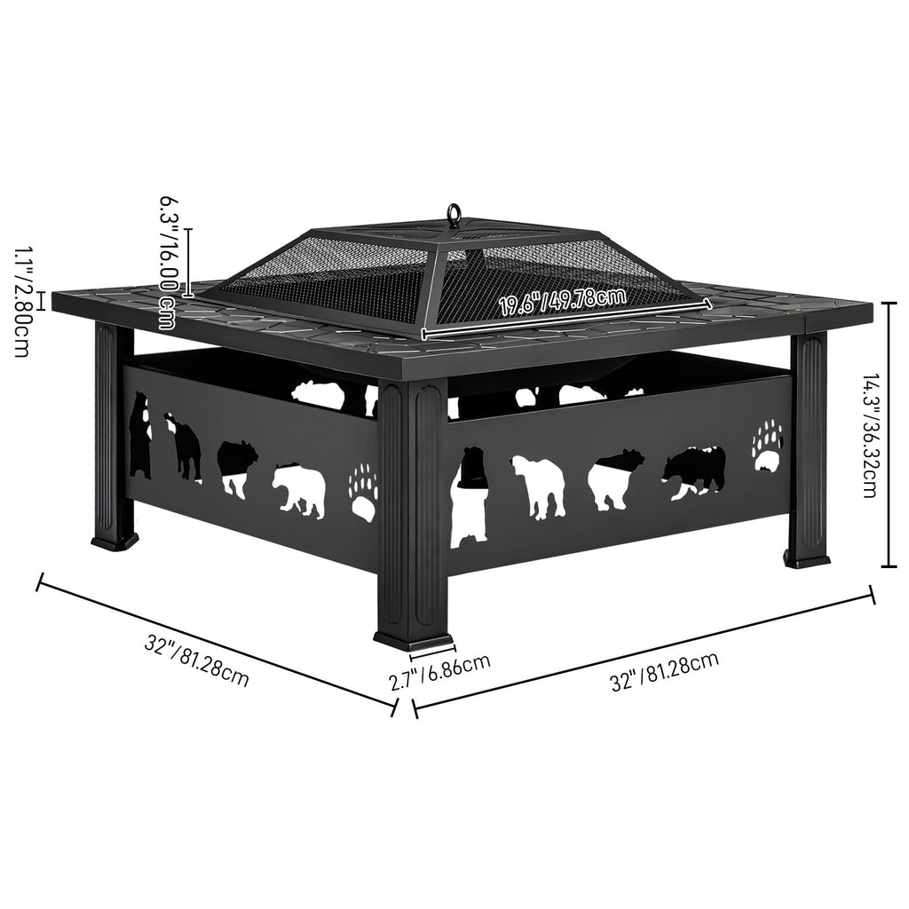 32 Inch Black Wrought Iron Wood Burning Fire Pit L5959