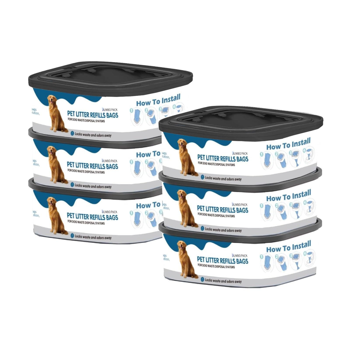 6 Pack Jumbo Square Refills Pet Waste Bags R82031