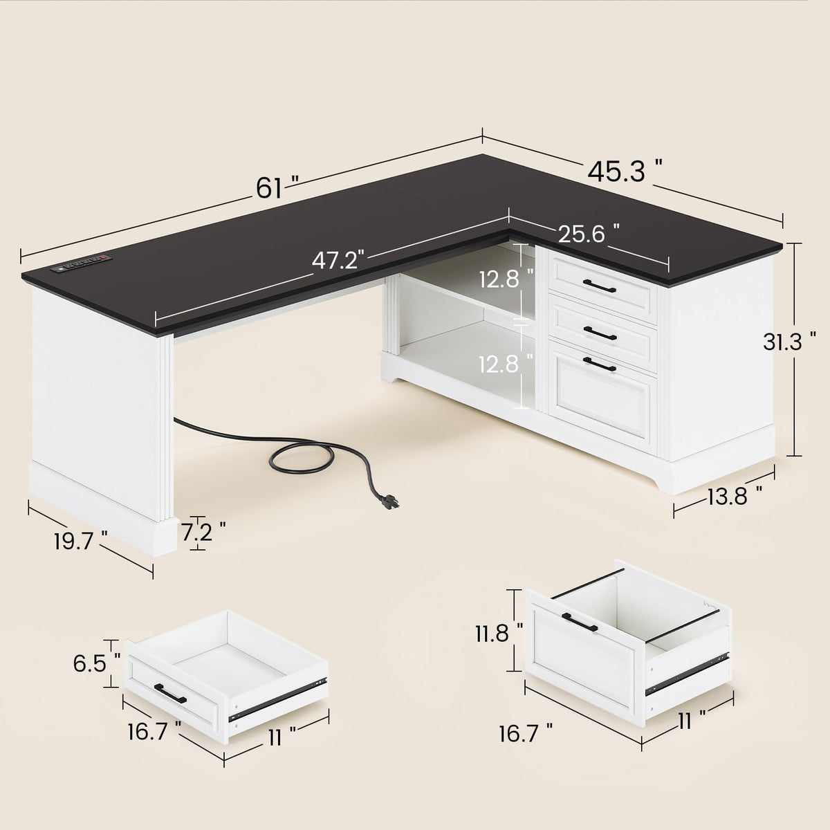 61" L Shaped Desk with Drawers M852983