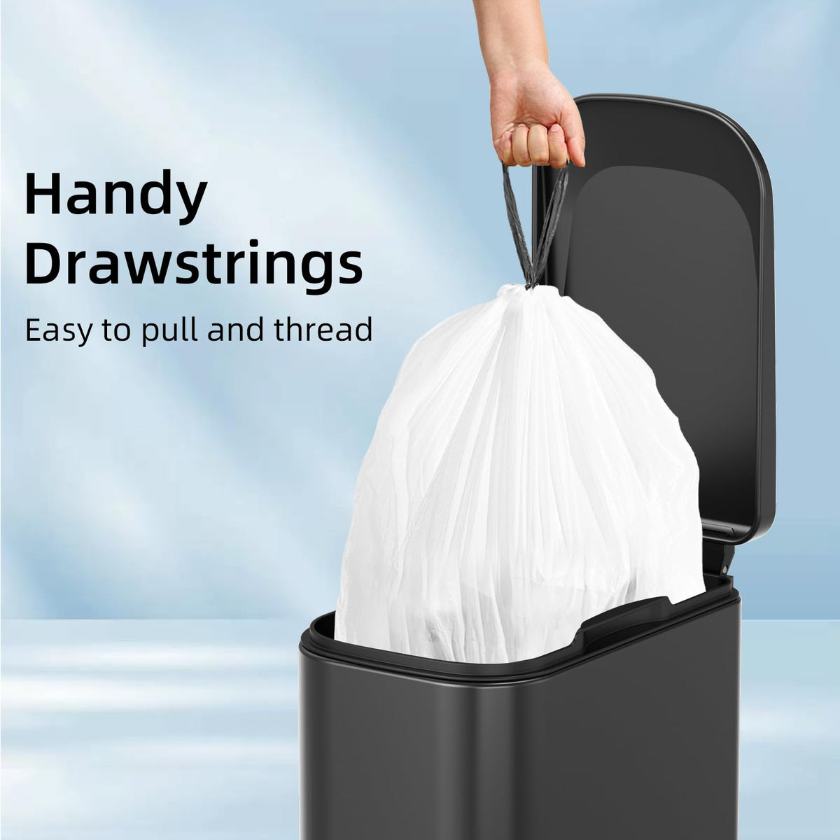 1.6 Gallon Mini Drawstring Trash Bags, 120 Counts White Trash Bin Liners K3285