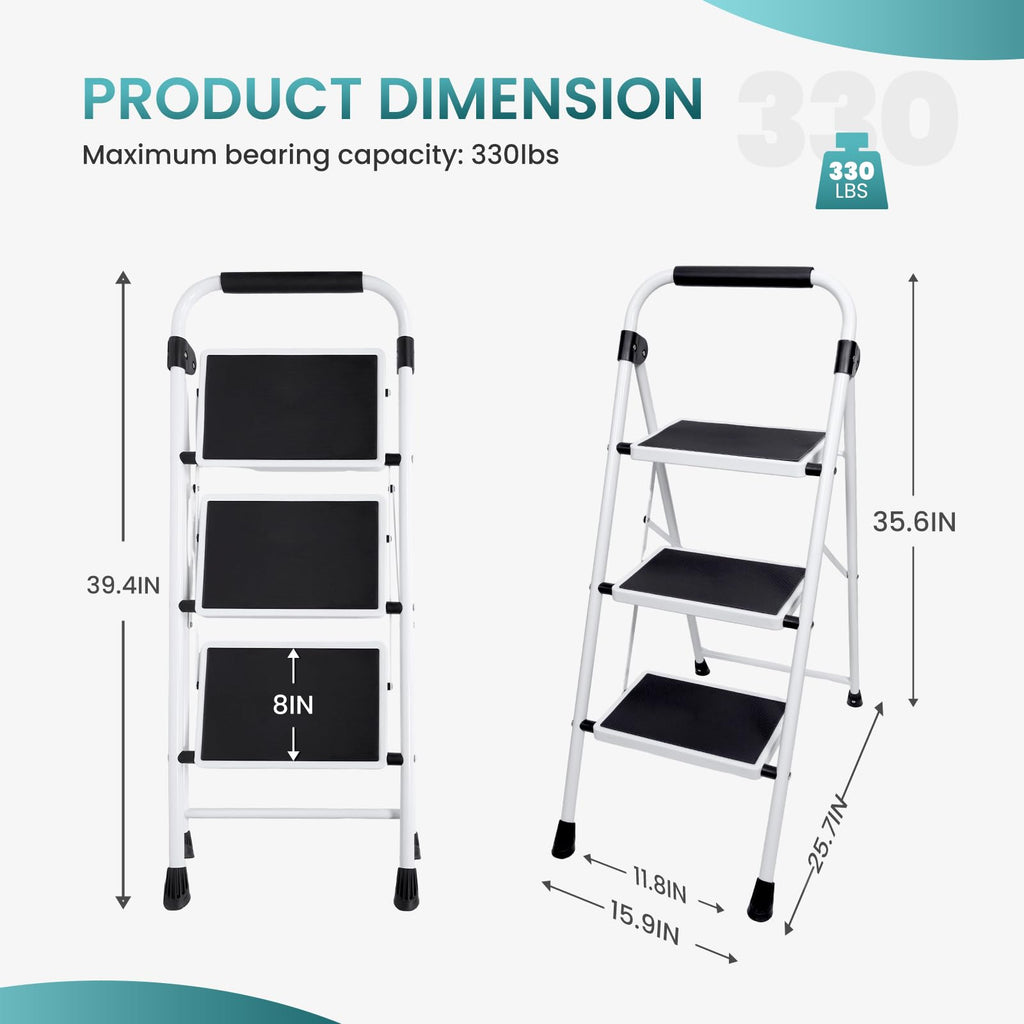 3 Step Ladder with Anti-Slip Pedal & Handrail D583
