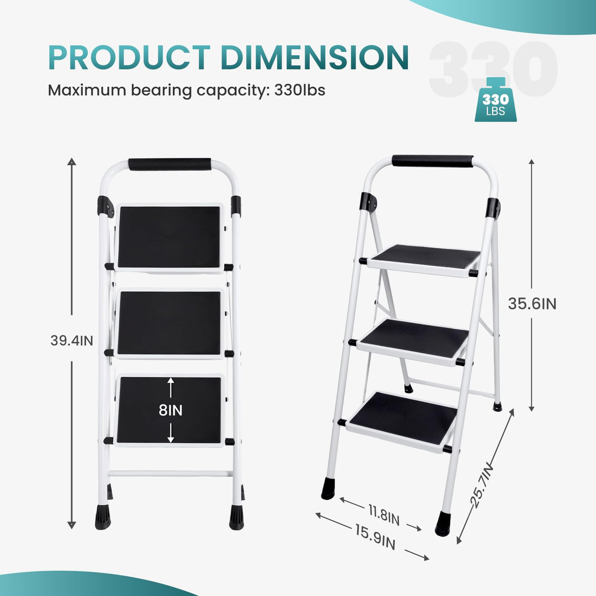 3 Step Ladder with Anti-Slip Pedal & Handrail D583