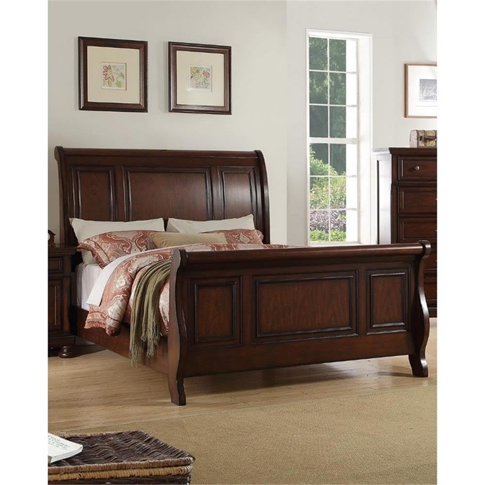 California King Pine Wood Sleigh Bed L19934