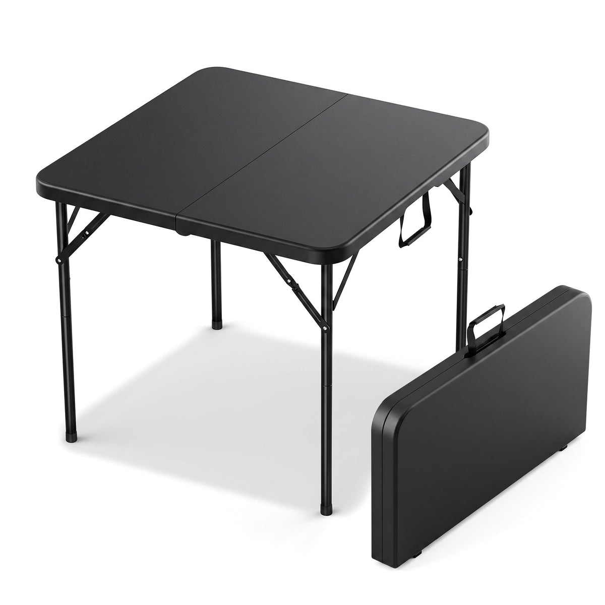34" Square Folding Card Table with Built-in Handle, Black Z901642