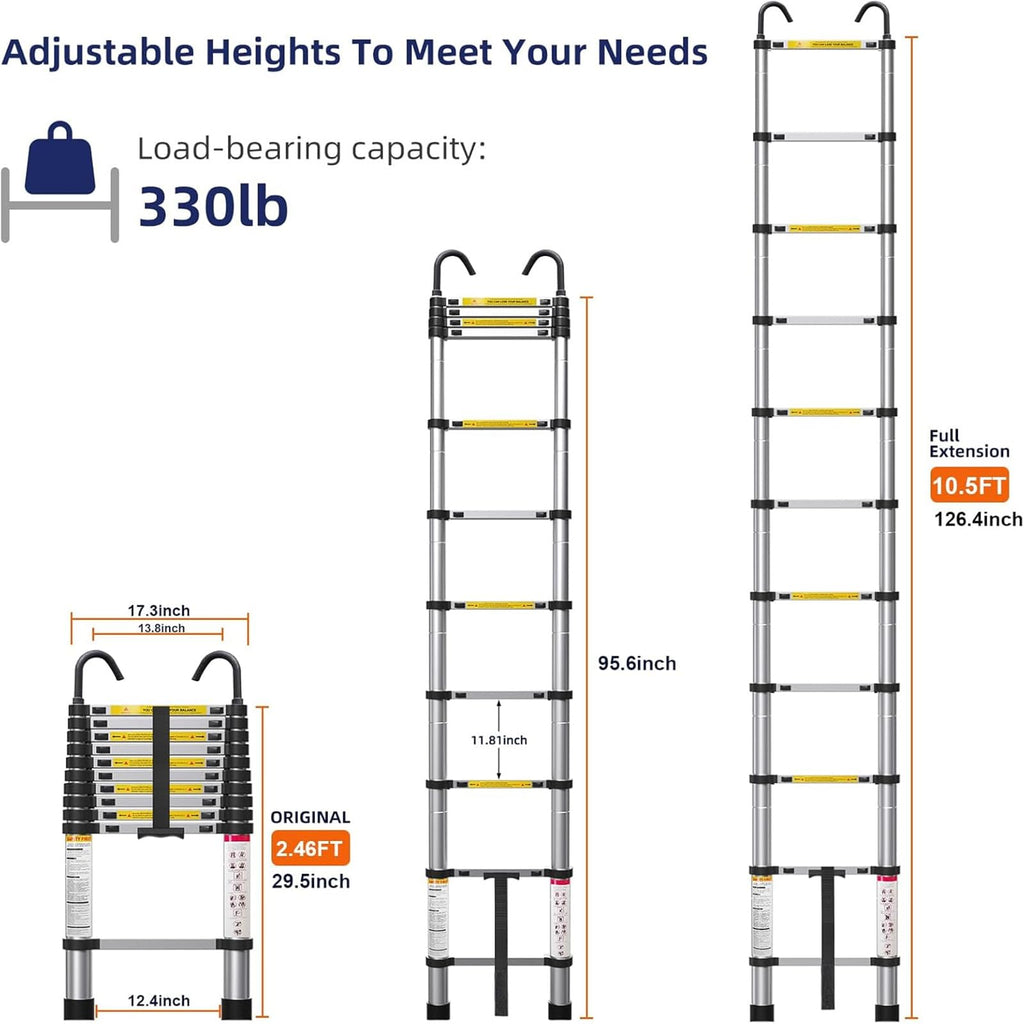 10.5ft Aluminum Telescoping Ladder 330 lbs Capacity L29728