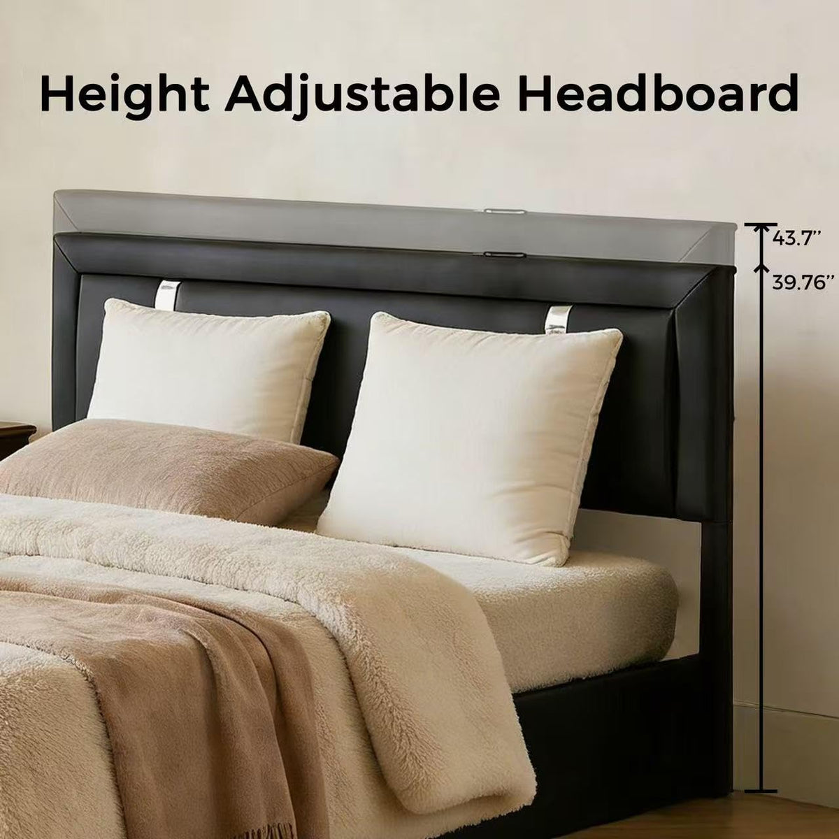 Black Faux Leather Upholstered Full Size Bed Frame with LED Headboard and USB Ports O900884