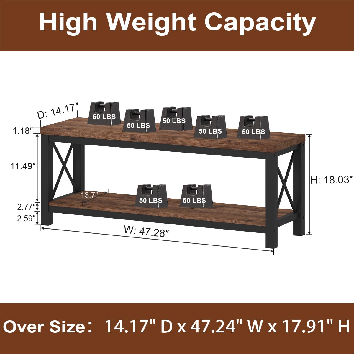 2 Tier Wood Metal Storage Bench T768