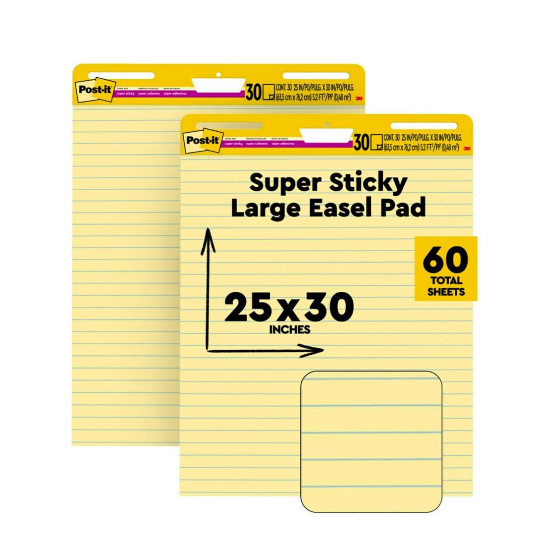 Yellow Lined Easel Pad, 25 x 30 in, 2 Pads Q8604