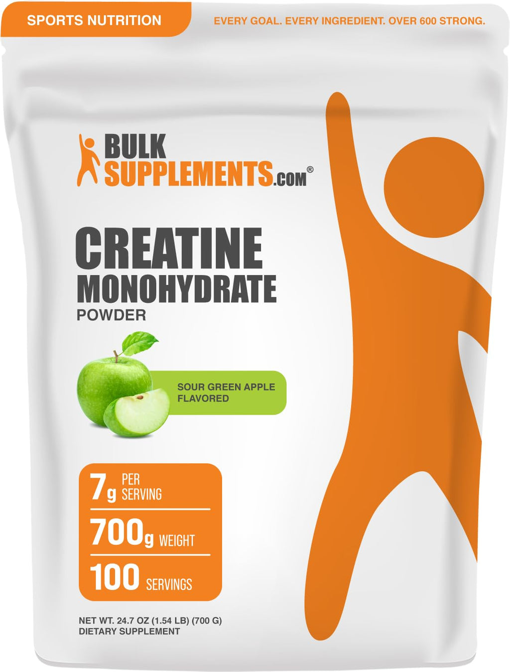 Micronized Creatine Monohydrate Powder, Sour Green Apple, 700g X99475