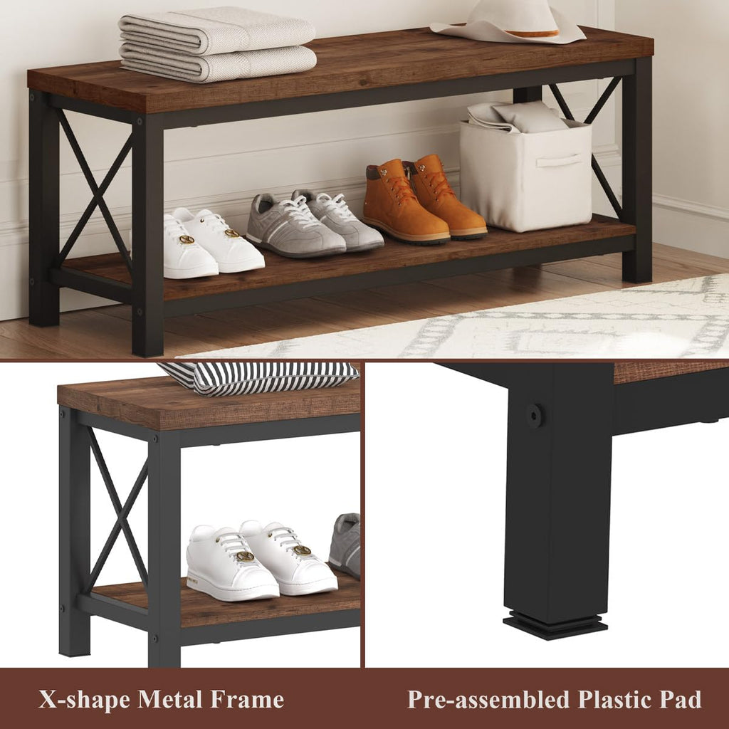 2 Tier Wood Metal Storage Bench T768
