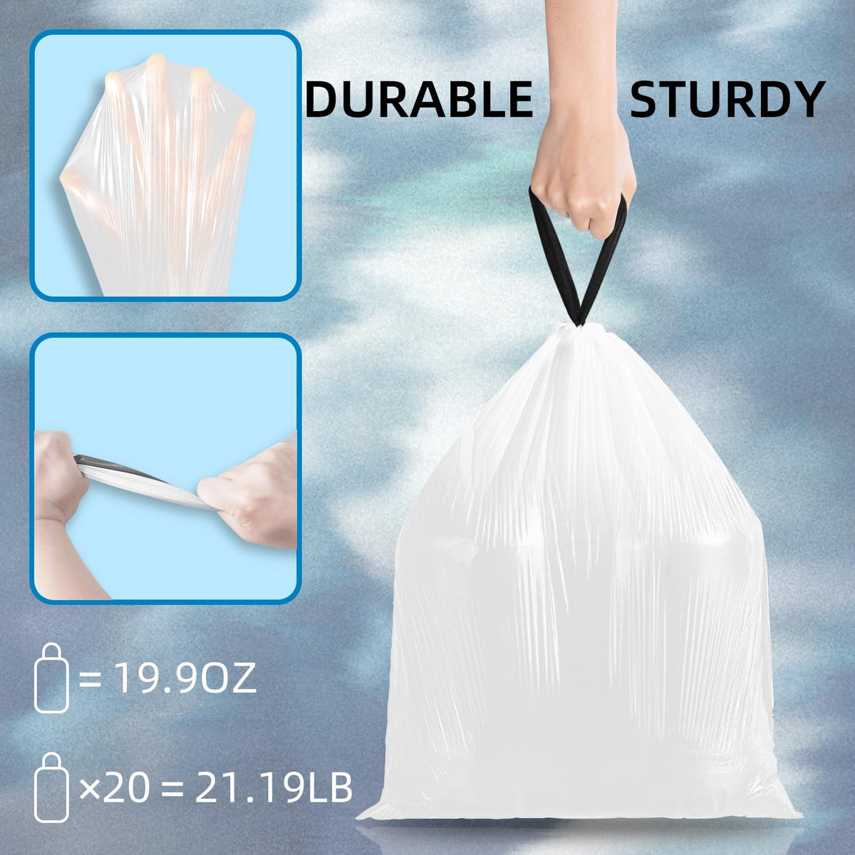 1.6 Gallon Mini Drawstring Trash Bags, 120 Counts White Trash Bin Liners K3285