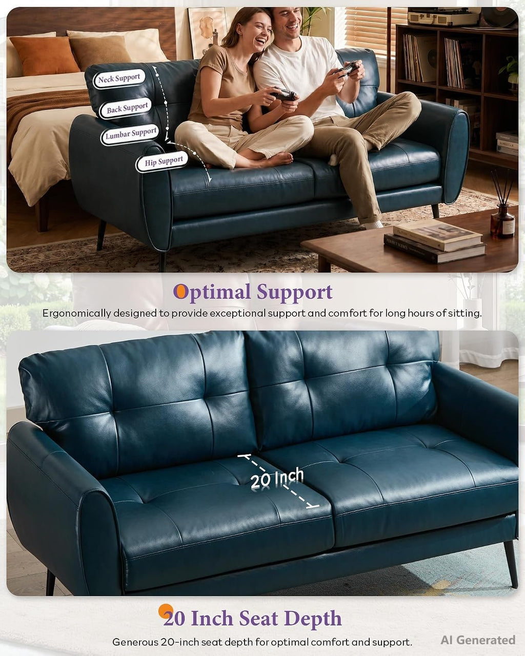Blue Faux Leather Tufted Loveseat N60411