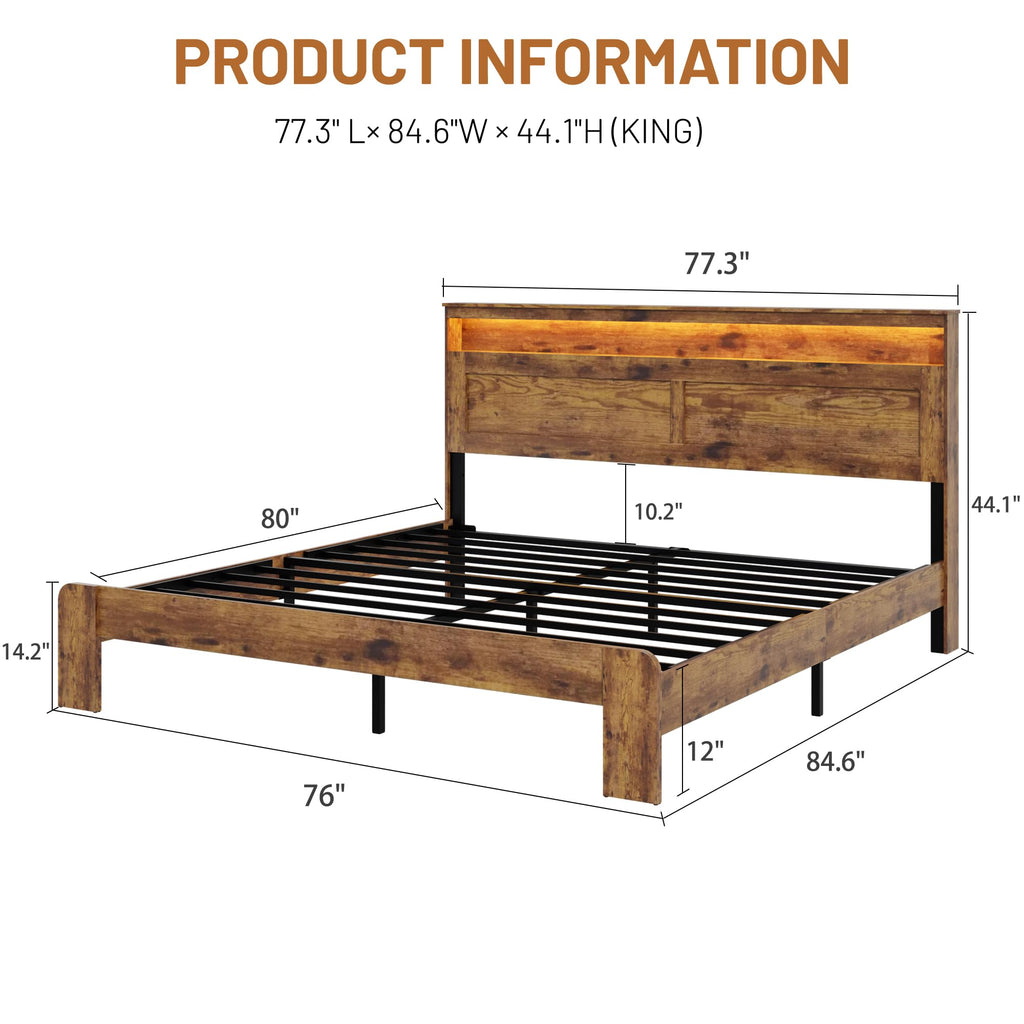 King Size Wooden Bed Frame with Storage Headboard G639
