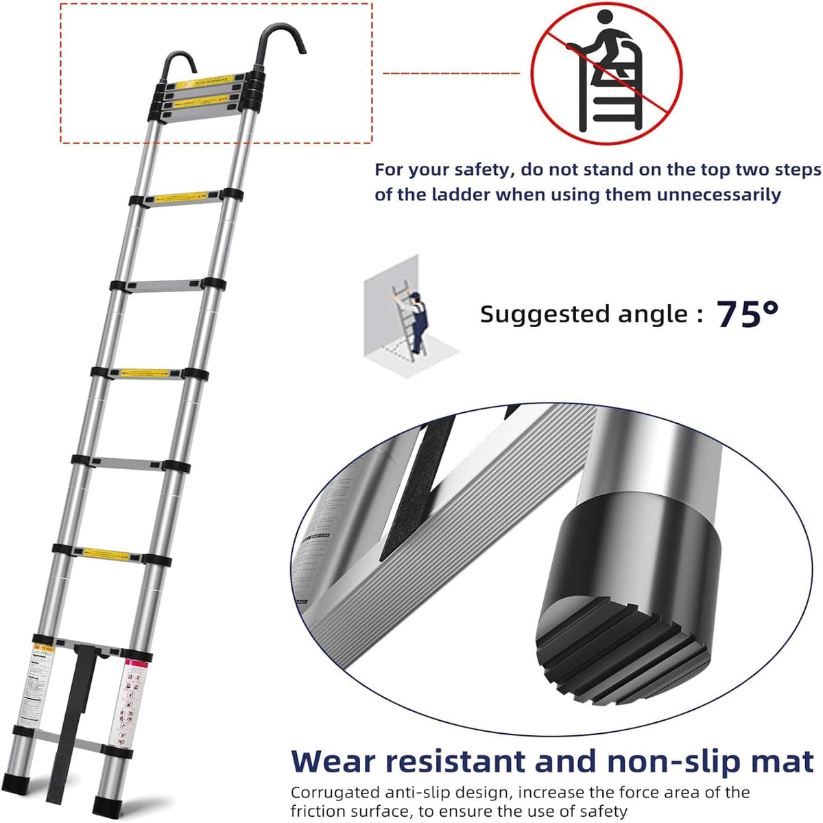 10.5ft Aluminum Telescoping Ladder 330 lbs Capacity L29728