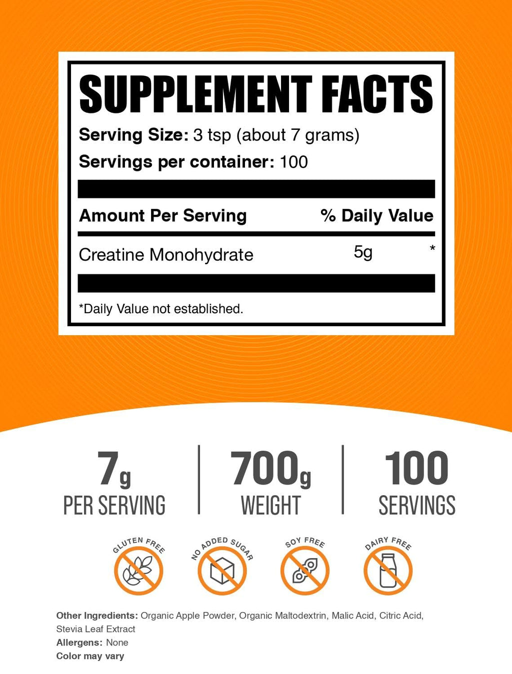 Micronized Creatine Monohydrate Powder, Sour Green Apple, 700g X99475