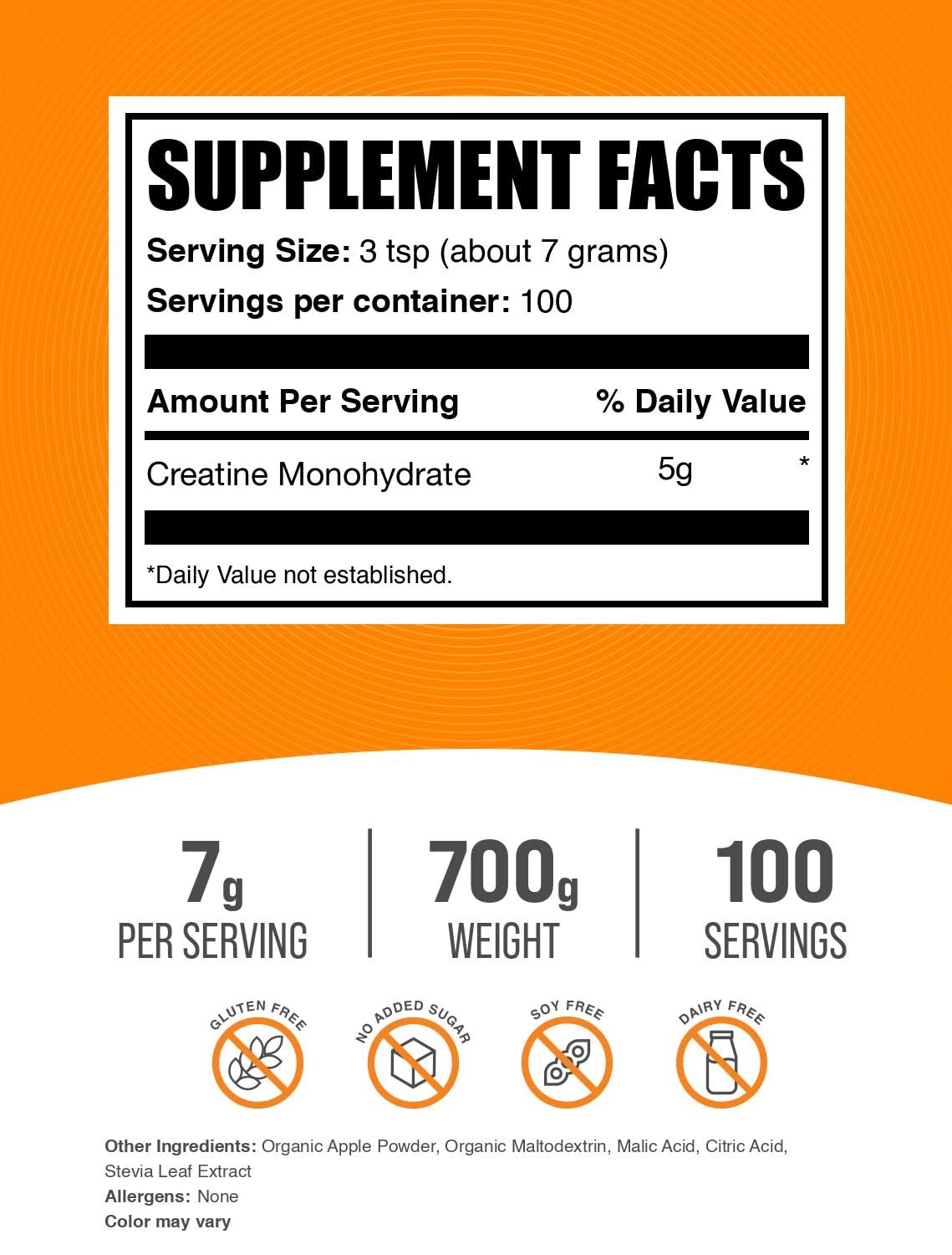 Micronized Creatine Monohydrate Powder, Sour Green Apple, 700g X99475