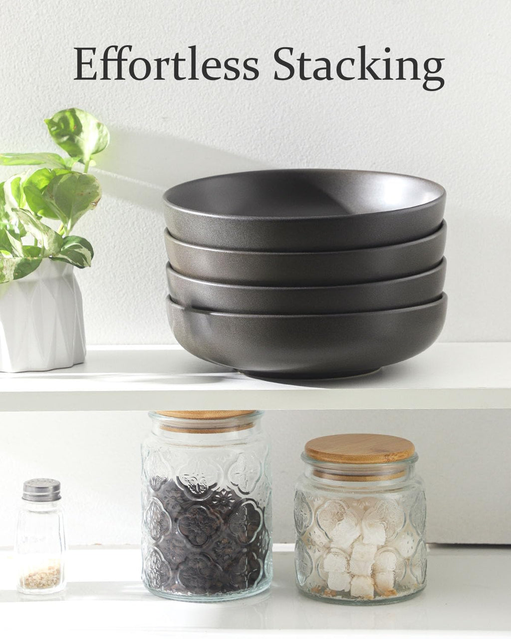 34 oz Stoneware Pasta Bowls Set of 4, Matte Black P62217