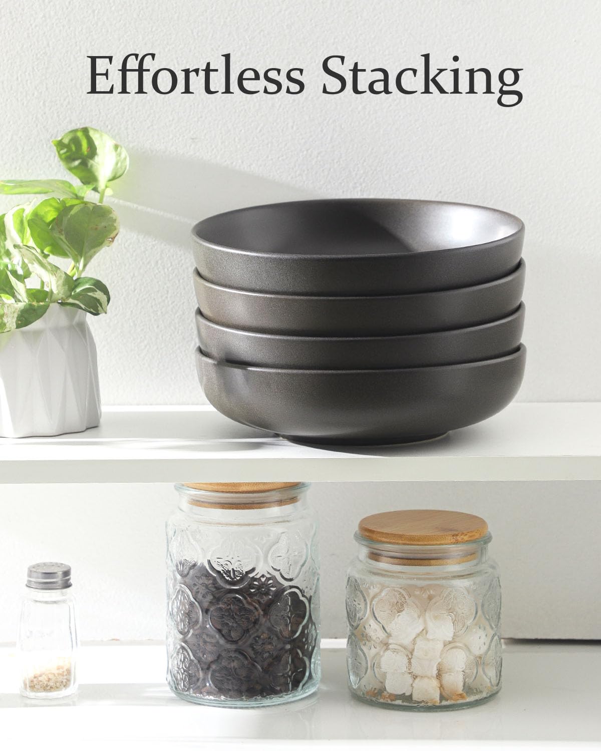 34 oz Stoneware Pasta Bowls Set of 4, Matte Black P62217