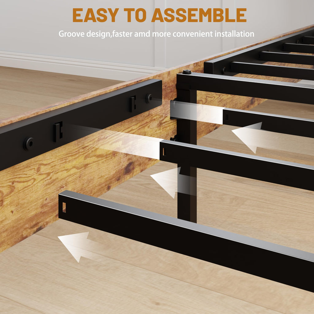 King Size Wooden Bed Frame with Storage Headboard G639