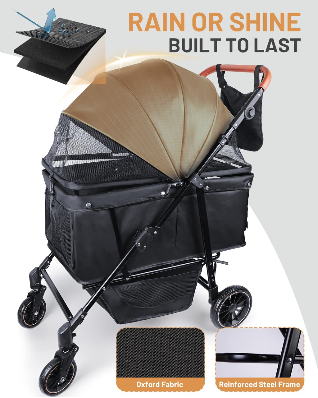 Foldable Ventilated Dog Stroller with Canopy O299