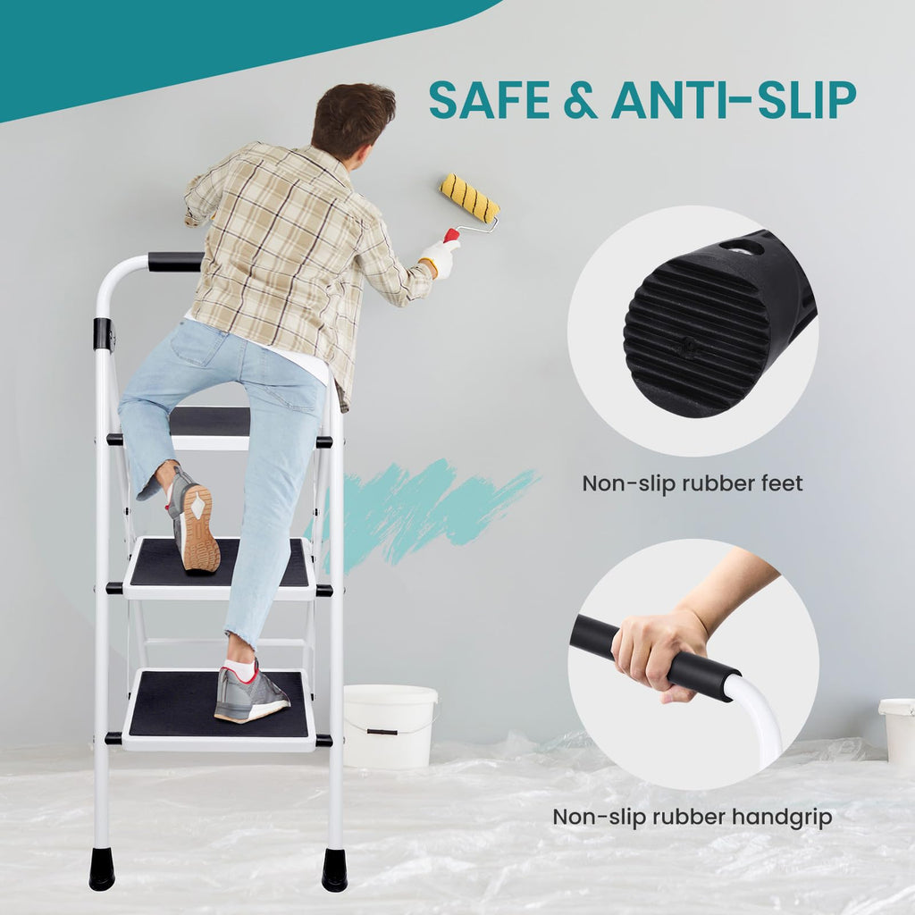 3 Step Ladder with Anti-Slip Pedal & Handrail D583