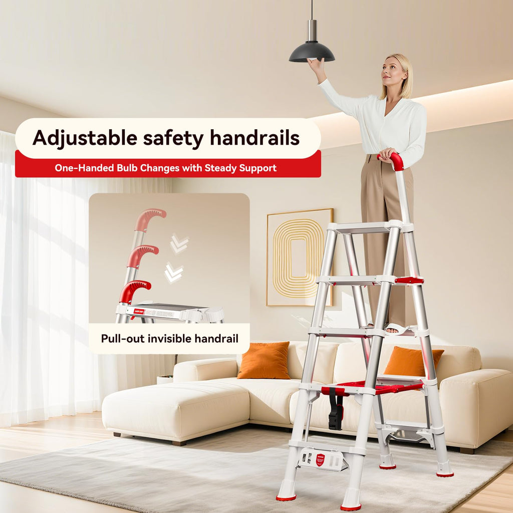Telescoping Extension Ladder, 4.4FT Folding Step Stool, Aluminum 5 Step Ladder 600lbs Capacity L7340