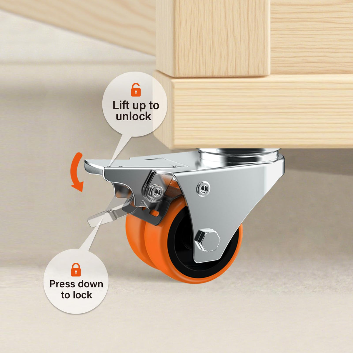2" Double Wheel Casters with Brake 4 Pack S55673