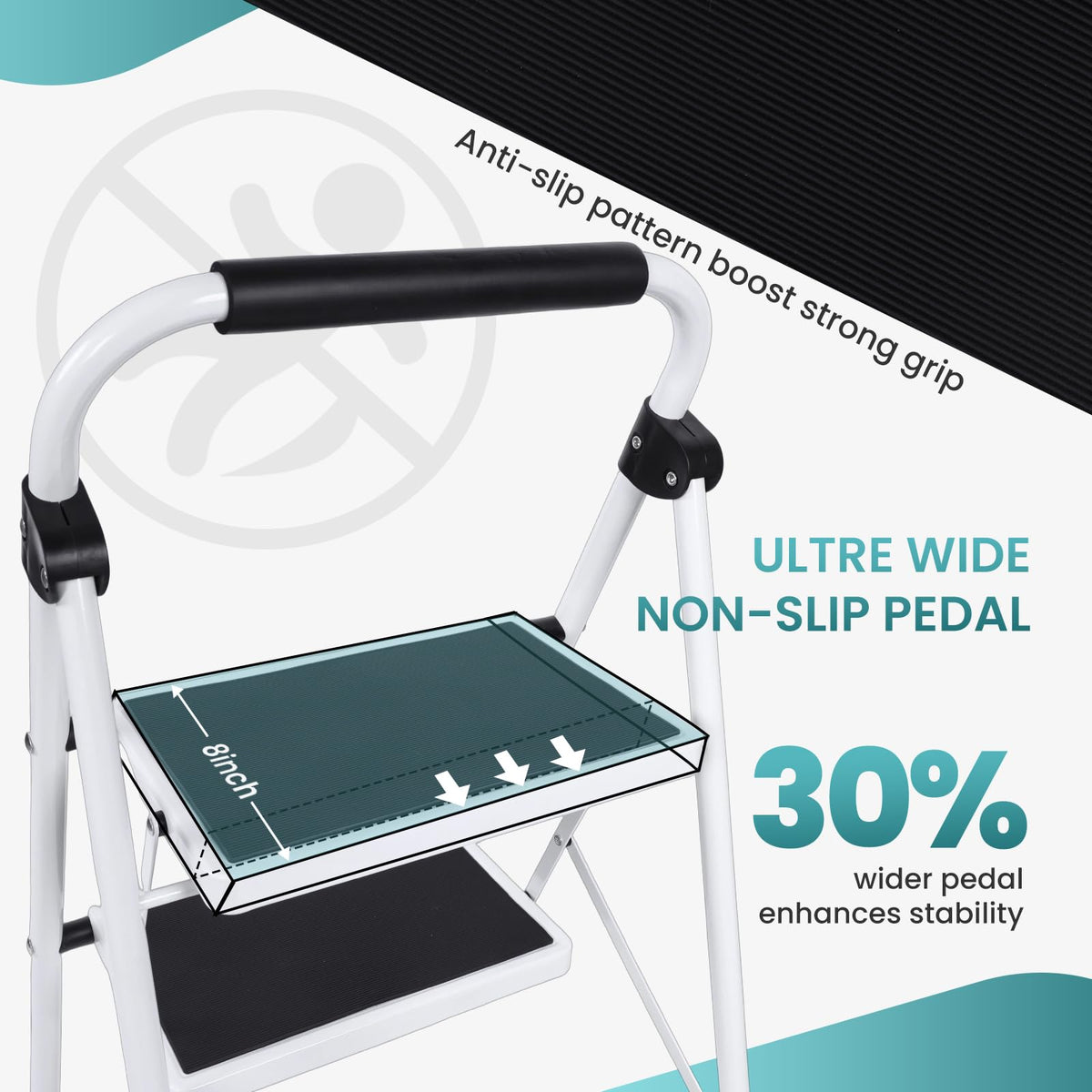 3 Step Ladder with Anti-Slip Pedal & Handrail D583