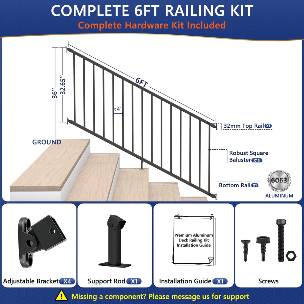 6 ft W Real Aluminum Stair Railing Kit D908403