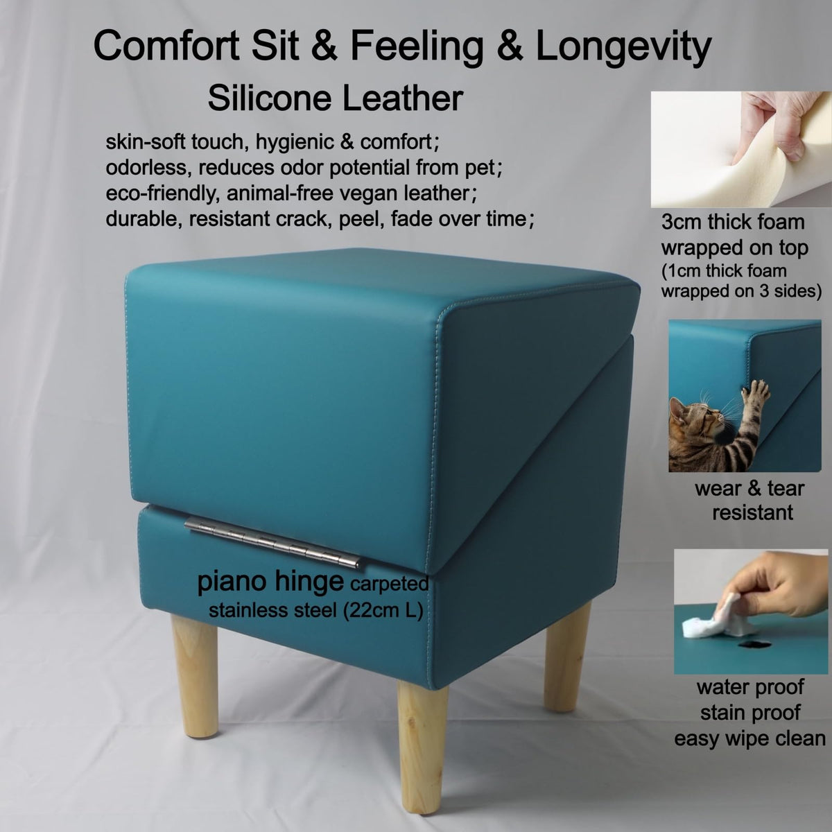 Foldable Dog Cat Stair Ramp Solid Wood Ottoman 18in H K406108