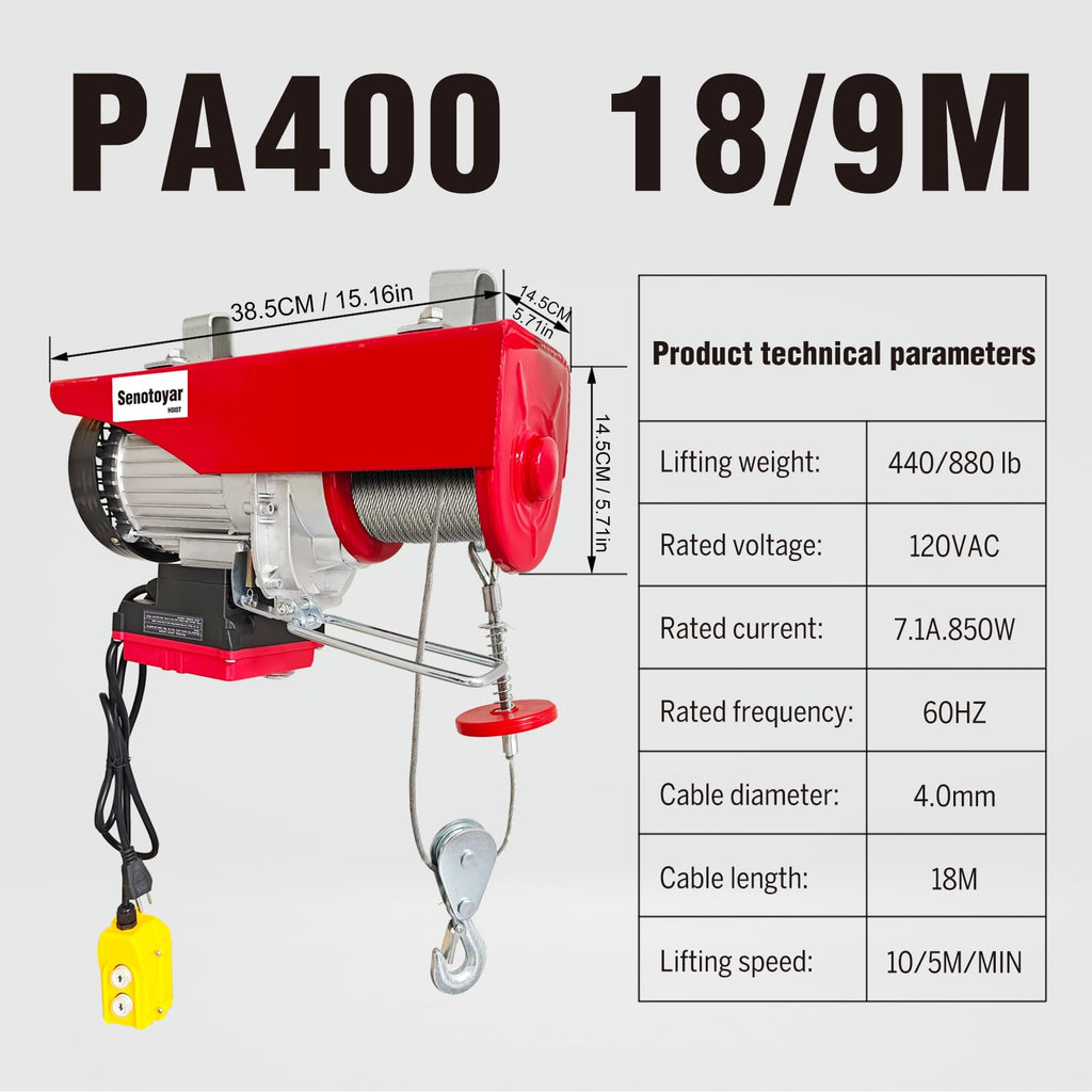880lbs Electric Hoist Winch with Wireless Control A8487