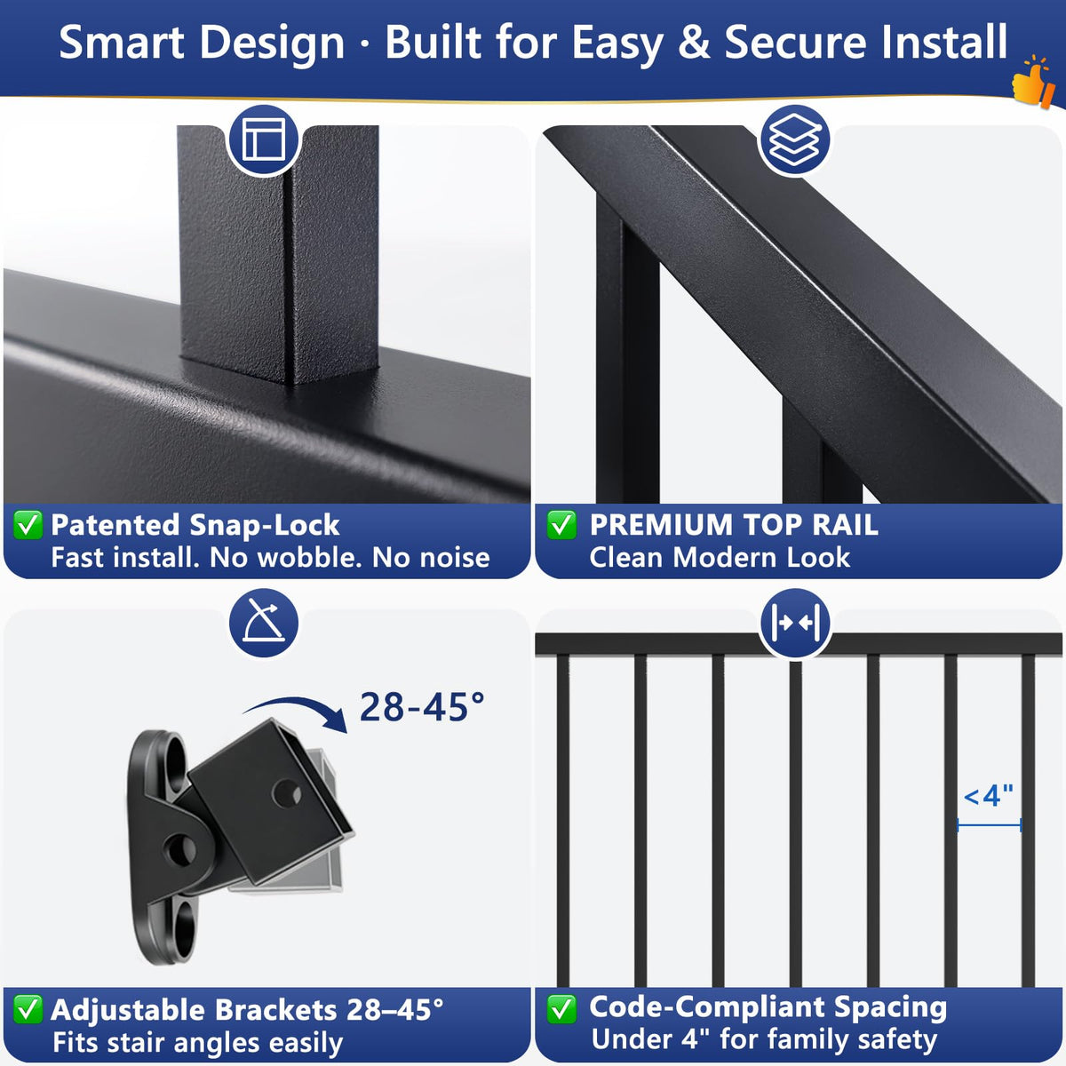 6 ft W Real Aluminum Stair Railing Kit D908403