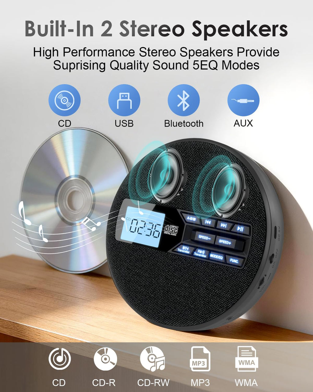 Portable CD Player with Bluetooth & FM Transmitter G38976