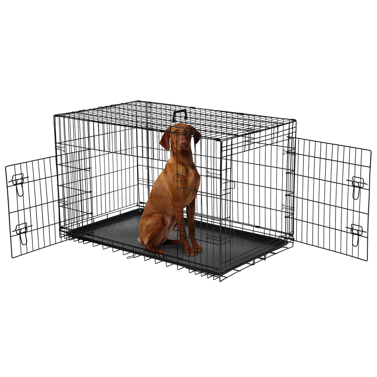 48 Inch Foldable Metal Dog Crate with Divider Panel Y358142