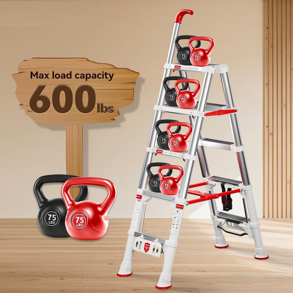 Telescoping Extension Ladder, 4.4FT Folding Step Stool, Aluminum 5 Step Ladder 600lbs Capacity L7340
