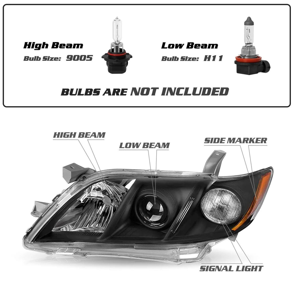 Toyota Camry Front Bumper Headlight Black Housing 1 Pair J498962