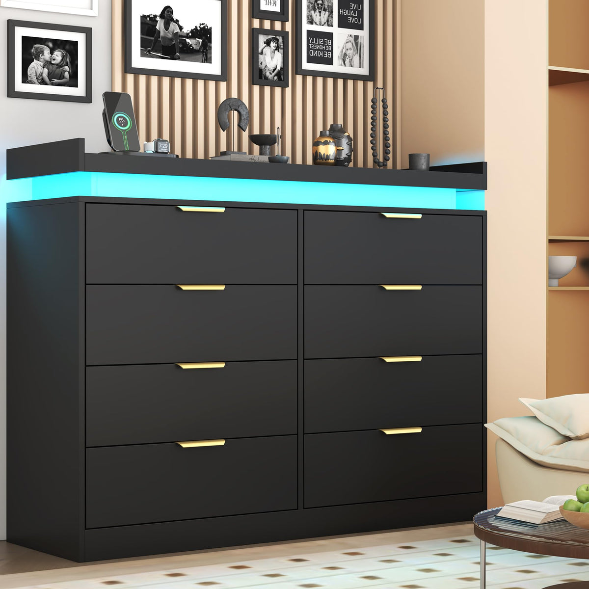 Black 8 Drawer Wood Dresser P237